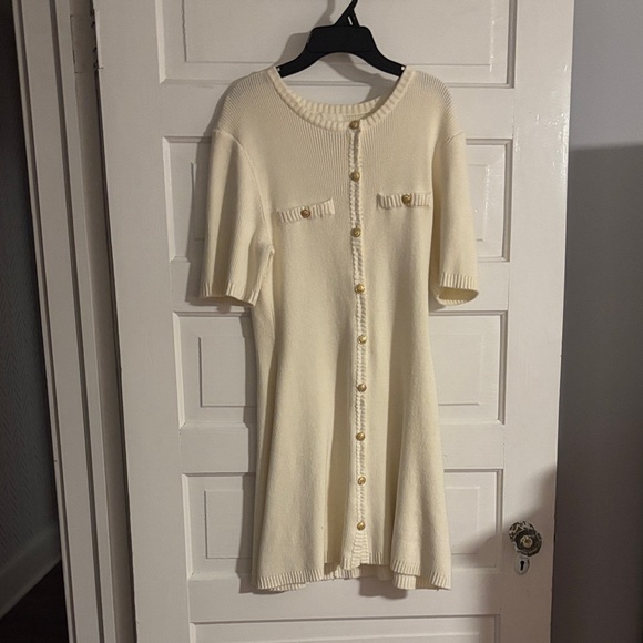 H&M Dresses & Skirts - H&M Cream Button-Up Knit Dress with Gold Buttons